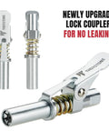 Thorstone pistol-grip grease gun kit; front and side views, metal silver finish