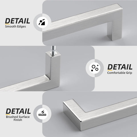 Close-up of 30 Pack 5 Inch Brushed Nickel Cabinet Pulls Square Drawer Handles For Kitchen Cabinets Cupboards And Dressers