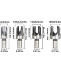 8 Piece Heavy Duty Carbon Steel Wood Plug Cutter Drill Bit Set With Straight And Taper Claw Heads for various sizes and precision cuts.