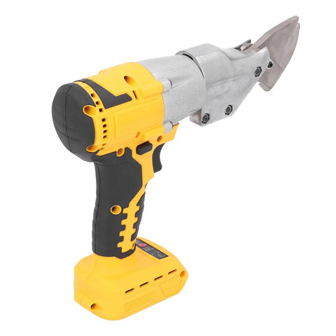 Powerful Cordless Electric Metal Shears With Brushless Motor For Cutting Iron Aluminum And Stainless Steel Up To 18 Sheets Thick side view showing ergonomic handle and metal cutting blade.