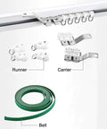 Heavy Duty Smart Curtain Rod System With Remote And WiFi Control, Alexa And Google Home Compatible, TuyaSmart SmartLife App, Quiet Aluminum Motor, 80 LB Load Capacity, 16.4 Ft Length, Easy Install, Plug And Play, Durable And Long Lasting, track runners and belt