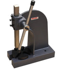 Beefy Three Ton Manual Arbor Press For Bearing Installation And Metal Bending Eleven Inch Height Portable Hand Press With Four Position Plate Heavy Duty Shop Tool For Automotive And Industrial Use AP Three, side view with handle