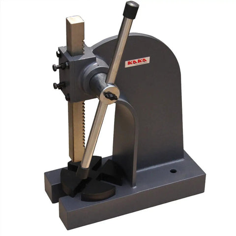 Beefy Three Ton Manual Arbor Press For Bearing Installation And Metal Bending Eleven Inch Height Portable Hand Press With Four Position Plate Heavy Duty Shop Tool For Automotive And Industrial Use AP Three, side view with handle