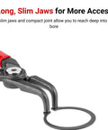 7 Inch 90 Degree External Retaining Ring Pliers With 0.070 In Tips showing slim jaws gripping a lock ring