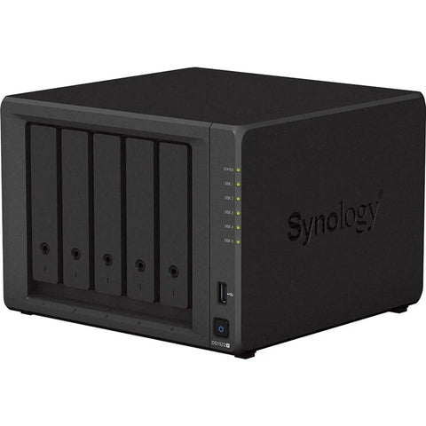 Prebuilt Five Bay Diskstation Nas Server With 32Gb Ram Boost And 60Tb Enterprise Hard Drive Bundle, sturdy black unit with five drive bays.