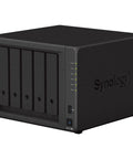 Beefy 5 Bay Network Storage Server With 40TB Capacity And 16GB Ram Boasting AMD Ryzen Processor And Four Gigabyte Ethernet Ports, sleek black design.