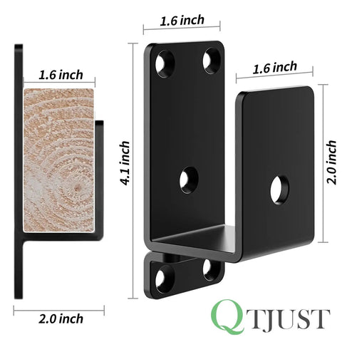 Heavy Duty Black Steel Door Barricade Brackets 32 Pack U Shape Security Reinforcement For 2x4 Lumber, dimensions side view.