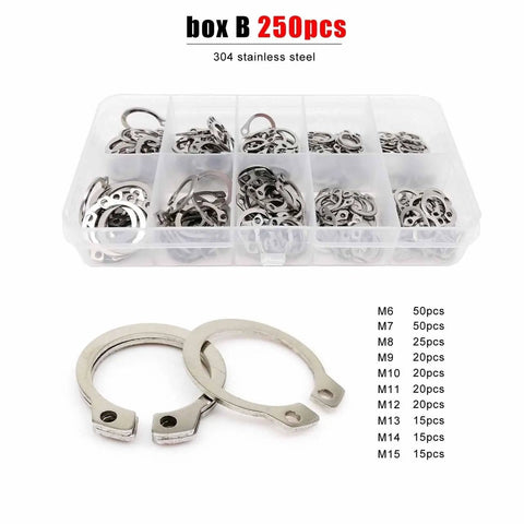 All In One Snap Ring Kit M5 To M20 External Circlips Set Stainless Steel Box B with 250 Pieces