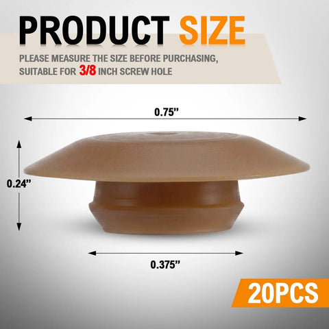 Twenty Piece Light Oak Door Threshold Screw Covers And Adjustable Sill Cap Plugs dimensions showing size of 3/8 inch screw hole.