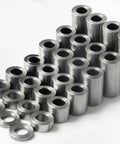 Steel spacers set, round unthreaded standoffs with 1 in outer diameter and 1/2 in inner bore, plain finish.