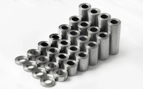 Steel spacers set, round unthreaded standoffs with 1 in outer diameter and 1/2 in inner bore, plain finish.