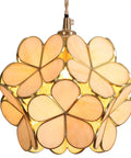 Petals Tiffany Style Stained Glass Ceiling Pendant Light With 8 Inch Cream White Lampshade Cherry Blossom Finish, handmade