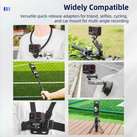 X5 Quick Release Magnetic Base Mount For Action Cameras And Tripods Aluminum Alloy Expansion Adapter with camera attached on bike handlebar