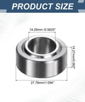 COM9T Spherical Plain Bearings 2 Pack 9/16 Inch Chrome Steel Bushings showing dimensions 14.29mm ID, 27.78mm OD.