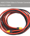 Coiled male to female RC connector extension cable with 1 meter beefy 12 AWG silicon wire, for Lipo batteries, FPV drones, solar panels.