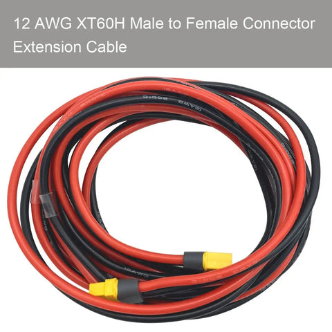 Coiled male to female RC connector extension cable with 1 meter beefy 12 AWG silicon wire, for Lipo batteries, FPV drones, solar panels.