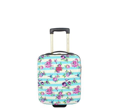 Designer Underseat Luggage For Women, 15 Inch Hardside Carry On With Two Rolling Wheels, Stripe Floral Hummingbird Pattern