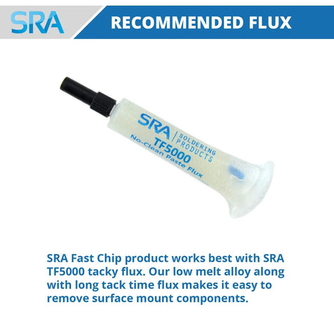 Low Melting SMD IC Removal Alloy For Rework In 6.5 Inch Length Pieces next to SRA TF5000 flux, ideal for surface mount repairs