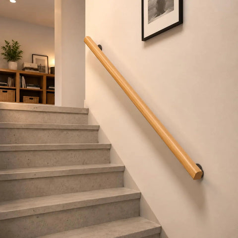 Real Deal Pine Wood Stair Handrail With Smooth As Butter Grip And Rock Solid Metal Brackets Guaranteed Indoor Guardrail Kit, 5cm diameter.