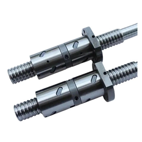 Rock Solid 800mm RM1605 Ball Screw Kit With Double Nut Housing BK BF12 End Supports And DFU Coupler, close-up of two steel screws