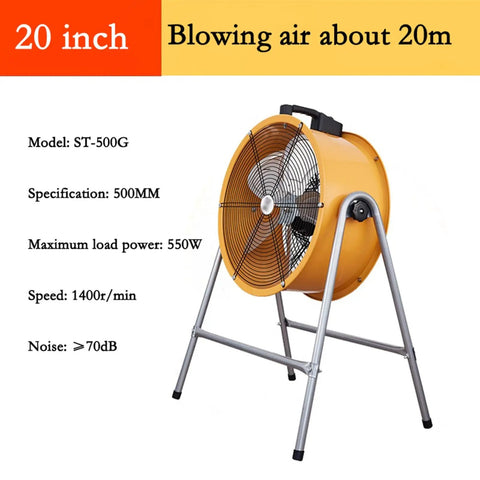 20 inch Heavy Duty Industrial Floor Fan With Adjustable Tilt Stand And Raw Power Motor Crushes Shop Heat Delivering Blasting High Velocity Airflow.