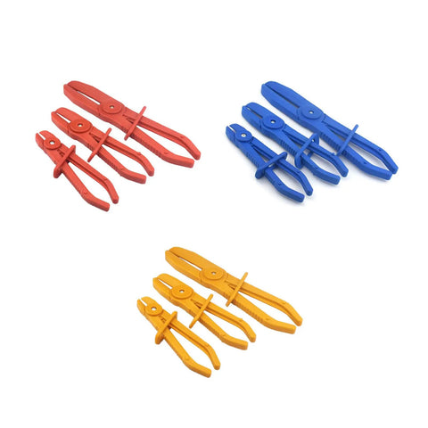 Top Notch 3 Pc Oil Pipe Clamp Tool Kit For Car Enthusiasts Line Pinchers And Sealers Perfect For Fixing Leaks Crushing Fuel Lines And Sealing Oil Pipes Like A Boss Without Breaking The Bank Today. 3 plastic clamp sets in red, blue, and yellow