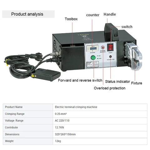 Top Tier Automatic Wire Terminal Crimping Tool, Multifunction Electric Plier Machine For 0.25 To 10mm2 Cables, with toolbox, switches and LED indicator.