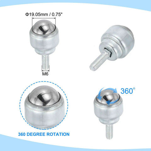 Four Pack Heavy Duty 3/4 Inch Roller Ball Transfer Bearings, Durable Carbon Steel Caster Units with 360 Degree rotation.