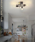 Industrial Four Light Semi Flush Mount Ceiling Light Fixture in Farmhouse Oil Rubbed Bronze Finish installed in modern kitchen