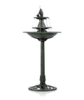 Outdoor 3 Tier Pedestal Water Fountain With Vintage Birdbath Accent In Green, featuring fish design on top, front view