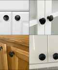 Set Of 12 Black Round Cabinet Knobs 1.18 Inch With Screws Matte Finish Stainless Steel Knobs On Zinc Alloy Bases installed on cabinets