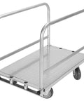 Built Like A Tank Steel Panel Utility Cart With Three Secure Side Panels And Four Smooth Swivel Casters For Zero Hassle Hauling Of Lumber Drywall And Job Site Gear, displaying a diamond-plate platform.