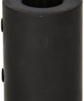 Rigid coupling, black oxide finished mild steel, cylindrical with central bore and side set-screw holes, front view