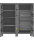 Inside view of Hardcore Heavy Duty All Welded Steel Job Site Storage Cabinet Outdoor Secure Lockable Rack With Forklift Cutouts.