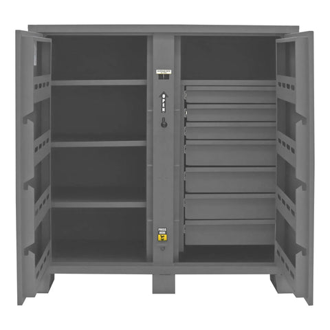 Inside view of Hardcore Heavy Duty All Welded Steel Job Site Storage Cabinet Outdoor Secure Lockable Rack With Forklift Cutouts.