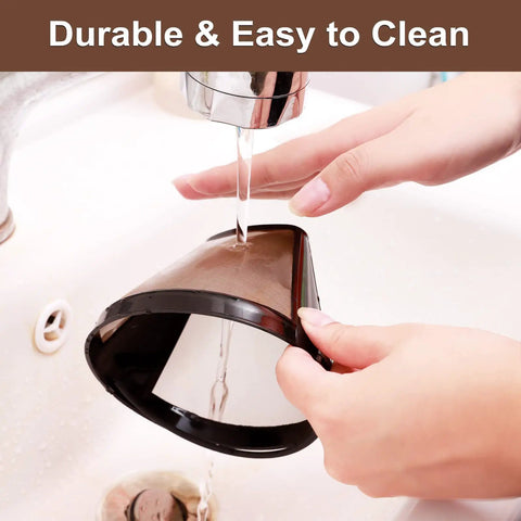 Cleaning Reusable Cone Coffee Filters Size 04, 2 Pack Gold Tone Permanent Filter Basket For 8-12 Cup Coffee Makers