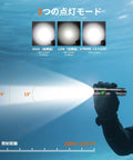 Scuba diver holds WD12 Dive Light 1400 Lumen Scuba Backup Underwater Flashlight With 3 Modes And Power Indicator underwater.
