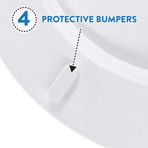 Close-up of cushioned toilet seat protective bumper, part of the Plush Cushioned Toilet Seat In Desert White For Elongated Bathrooms.