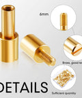 Beefy Brass Bolt Fasteners Set, 20 Pieces, 6 mm Head Diameter Blind Rivets shown in gold finish with detailed views