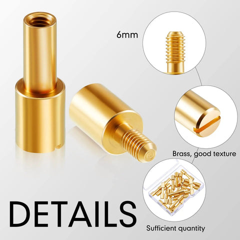 Beefy Brass Bolt Fasteners Set, 20 Pieces, 6 mm Head Diameter Blind Rivets shown in gold finish with detailed views