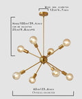 Dope Gold Sputnik Chandelier Modern Brass Lighting Set With Eight-Light Ceiling Fixture dimensions and details view