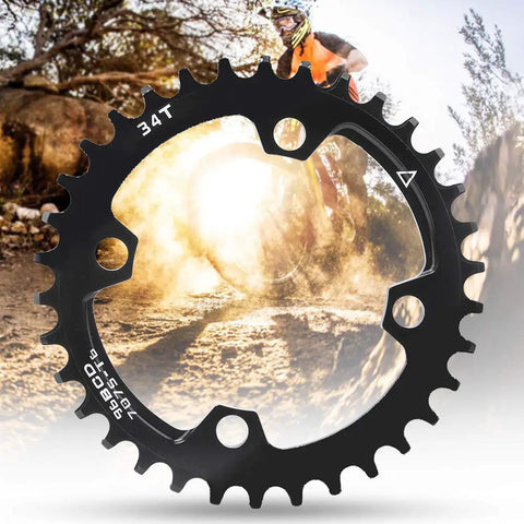 96 BCD Narrow Wide Mountain Bike Chainring 34T Aluminum Alloy Replacement with trail backdrop