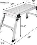 Heavy Duty Aluminum Work Platform Ladder, Foldable 30 x 12 x 20 Inch Platform, 330 Lb Capacity, shown with dimensions
