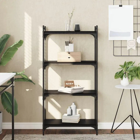 Industrial Style Four Shelf Bookcase With Matte Black Finish And Height Adjustable Shelves Engineered Wood Display Stand