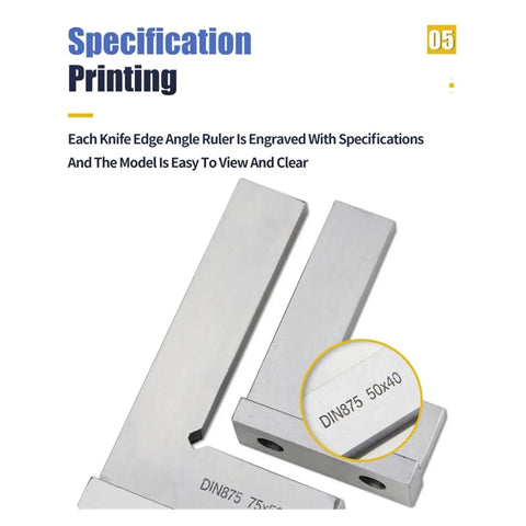 Digital Caliper, Micrometer 90 Degree Flat Edge Square Ruler Measuring Tool with engraved specifications and clear model details.