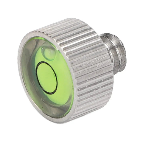 Chiyyak Camera Spirit Level for DSLR and Mirrorless Cameras Compact Stainless Steel adjustable level bubble with green vial.