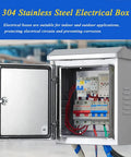 Outdoor Electrical Box 16 X 12 X 8 In NEMA 4X Stainless Steel Enclosure Weatherproof IP65 Junction Box with open door