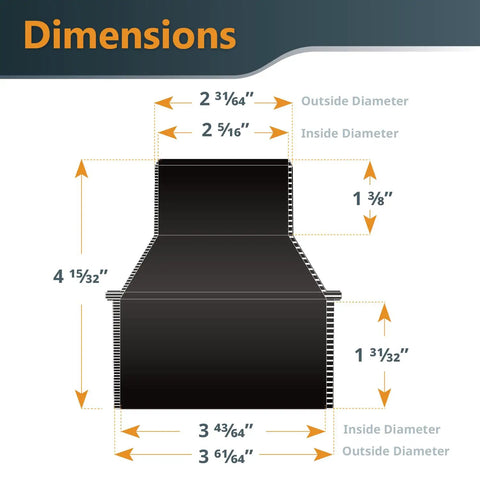 Dimensions of Four To Two And A Half Inch Hose Reducer With Two And A Half Inch Dust Control Flex Cuff And Adjustable Key Hose Clamps