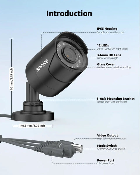 1080p Security Camera 4-In-1 Wired Bullet Add-On For Outdoor Surveillance AHD TVI CVI CVBS Compatible Crisp Night Vision IP66