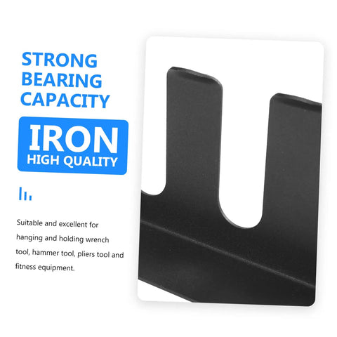 Close-up of heavy duty wall mount hook for tools, made of solid iron, part of Badass Heavy Duty Wall Mount Garage Tool Shelf.